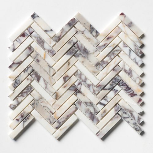 calacatta picasso honed herringbone 5/8x3 marble mosaic