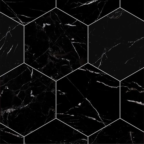 black honed hexagon waterjet marble tile