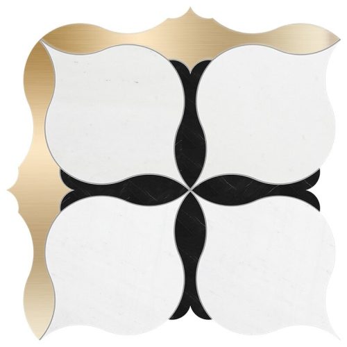 aspen white, brass, black multi finish amelia waterjet marble mosaic