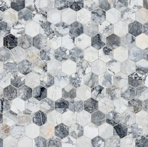 invisible grey marble mosaic honed stone hexagon 5.0cm