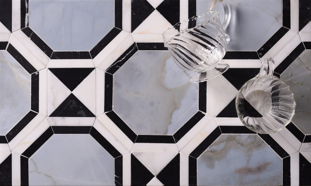blue honeycomb floor tile design