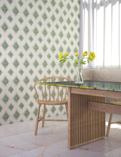 colorful geometric accent tile dining room retro style