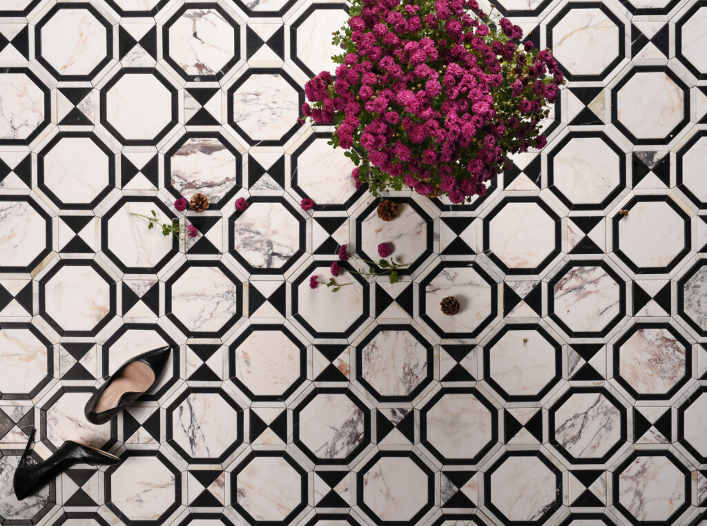 monochrome honeycomb floor tile design ideas