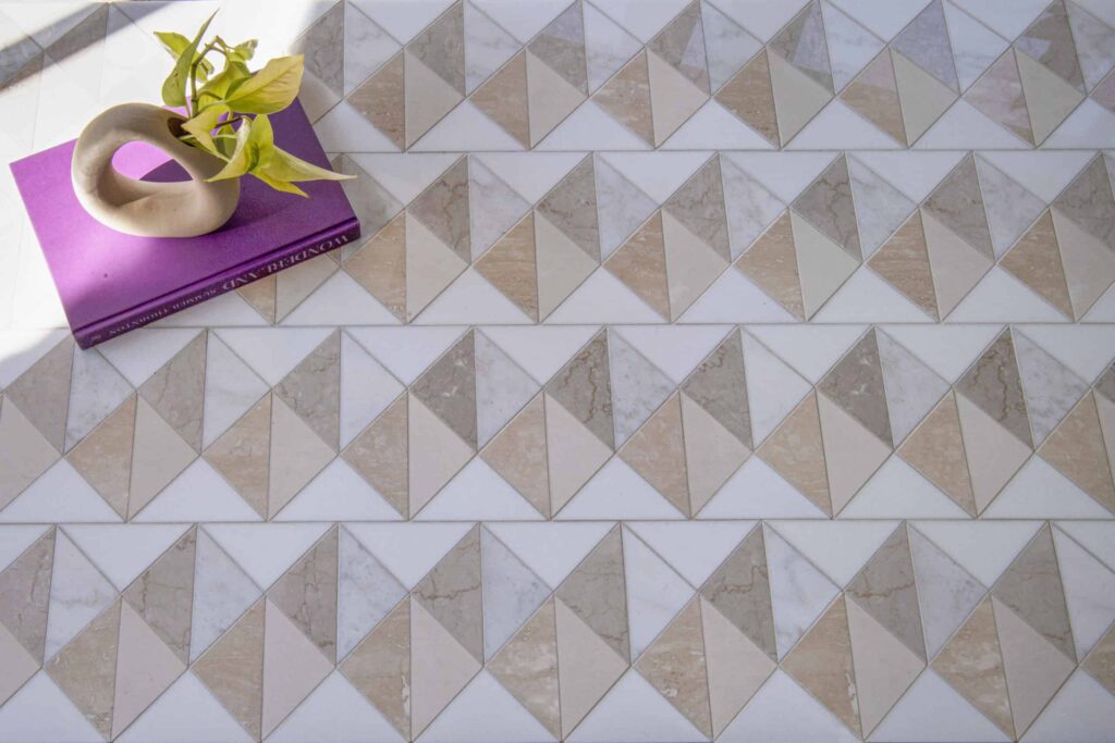 neutral grey pink beige geometric retro floor tile design