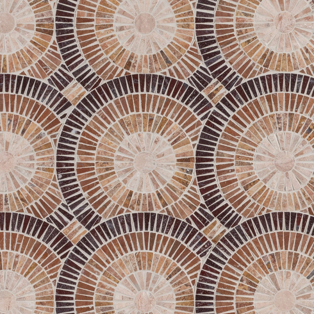 Red and white circular stripe tile evoking patriotic bunting.
