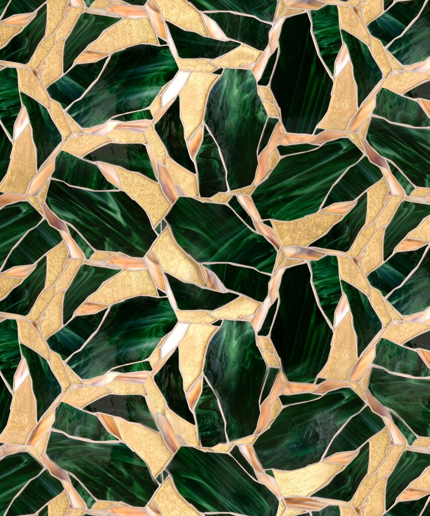 Mosaique Surface Wabi Sabi Petite Gem green and gold art glass mosaic tile