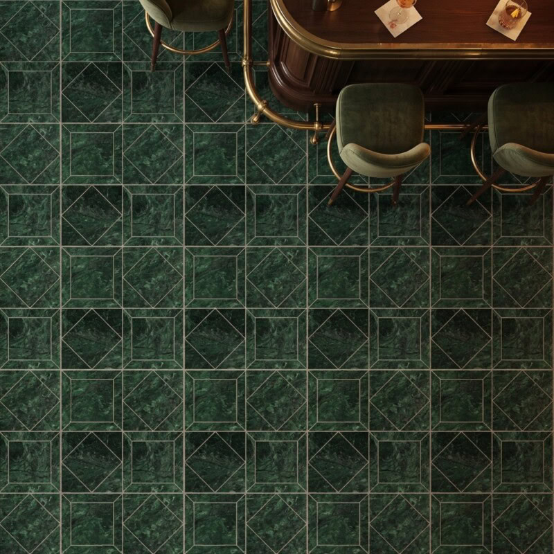 Marble Systems Verde Lucia Honed Palazzoli Essenza geometric green tile pattern