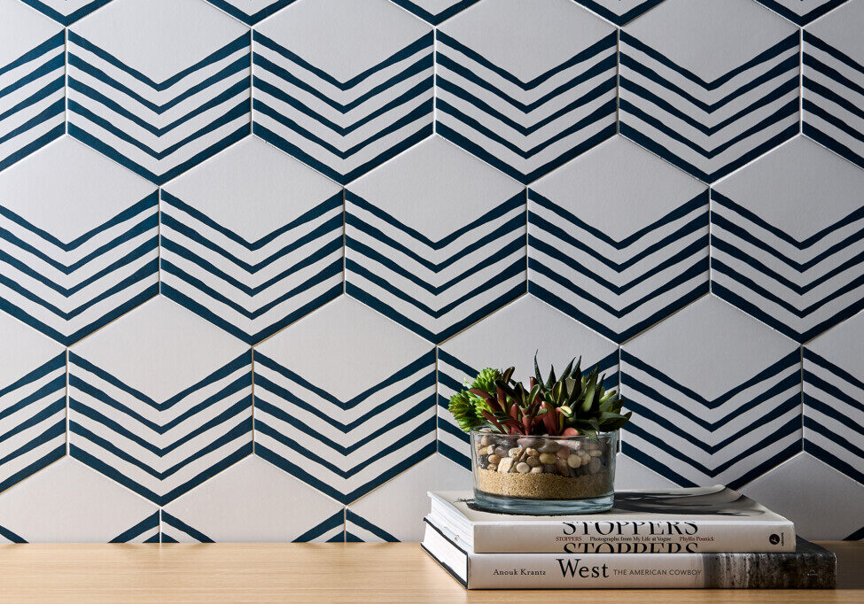 AKDO tile Sio Strata Navy selection offers a 3d visual effect for great interest in your commercial designs