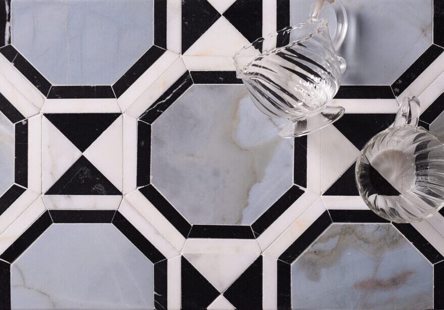 blue honeycomb floor tile design