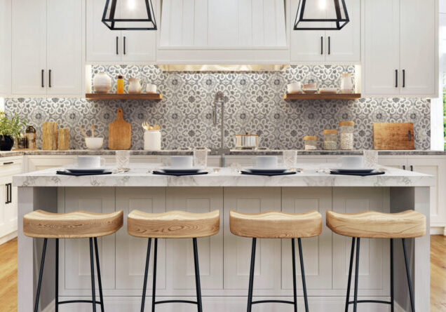 luxury home interior design. modern kitchen with dining area and